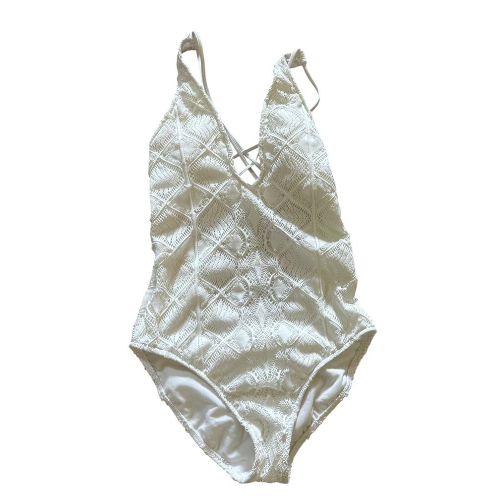 Polo Ralph Lauren White Crocheted One Piece Swimsuit Women's Small Triangle Top